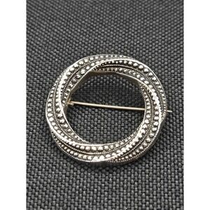 Vintage Made in Germany Silver Tone Beaded Twisted Rope Circle Wreath Brooch Pin